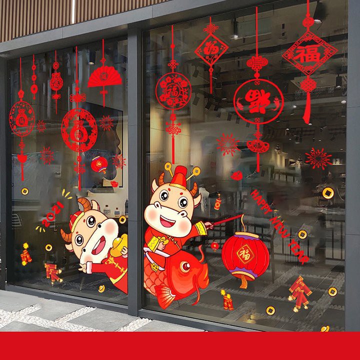 Decal dán kính trang trí tết, Decal Tết dán tường 2021 dày dặn, Size lớn | BigBuy360 - bigbuy360.vn