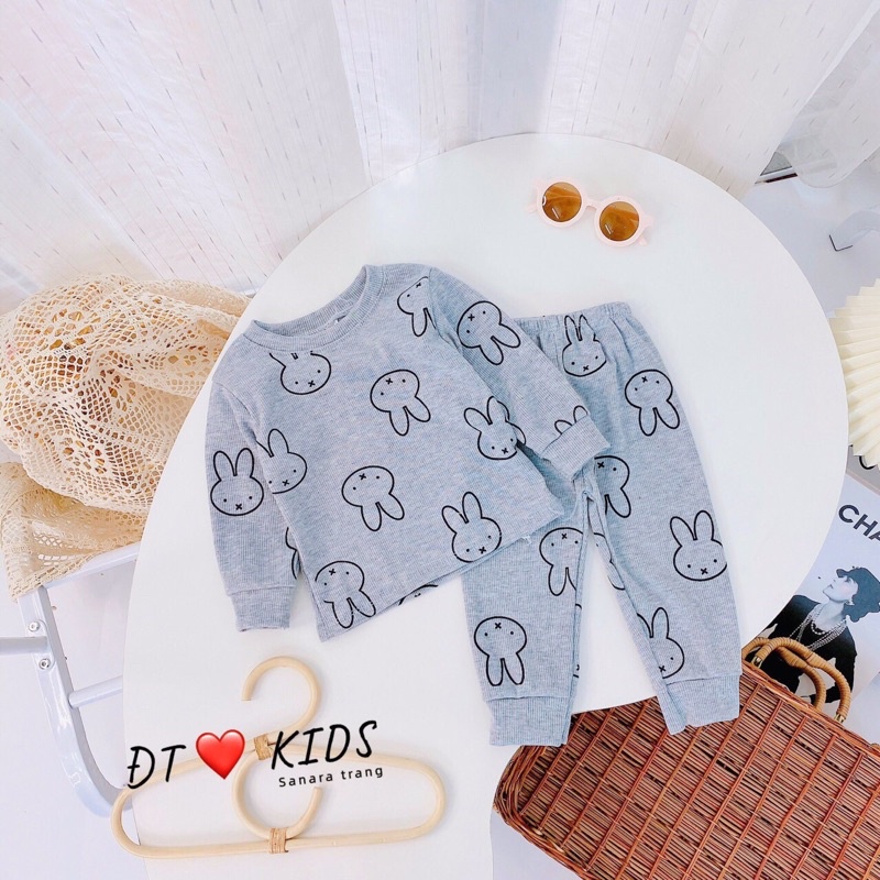 Bộ dài tay cho bé Minky Mom hình thỏ len chất len tăm cho bé trai và bé gái 6-17kg QATE081