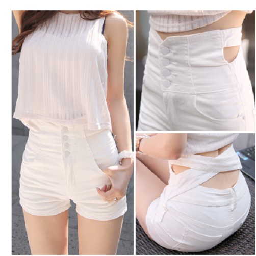 Quần short jean lưng cao đai chéo lưng QS-021i