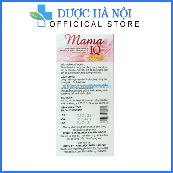 Viên uống Mama  IQ Gold bổ sung DHA, acid folic, sắt, vitamin cho bà bầu giúp bồi bổ sức khỏe, tăng đề kháng hộp 30 viên