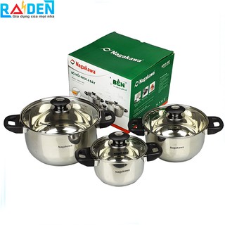 Bộ nồi inox 3 cái, thiết kế 4 đáy Nagakawa NAG1303