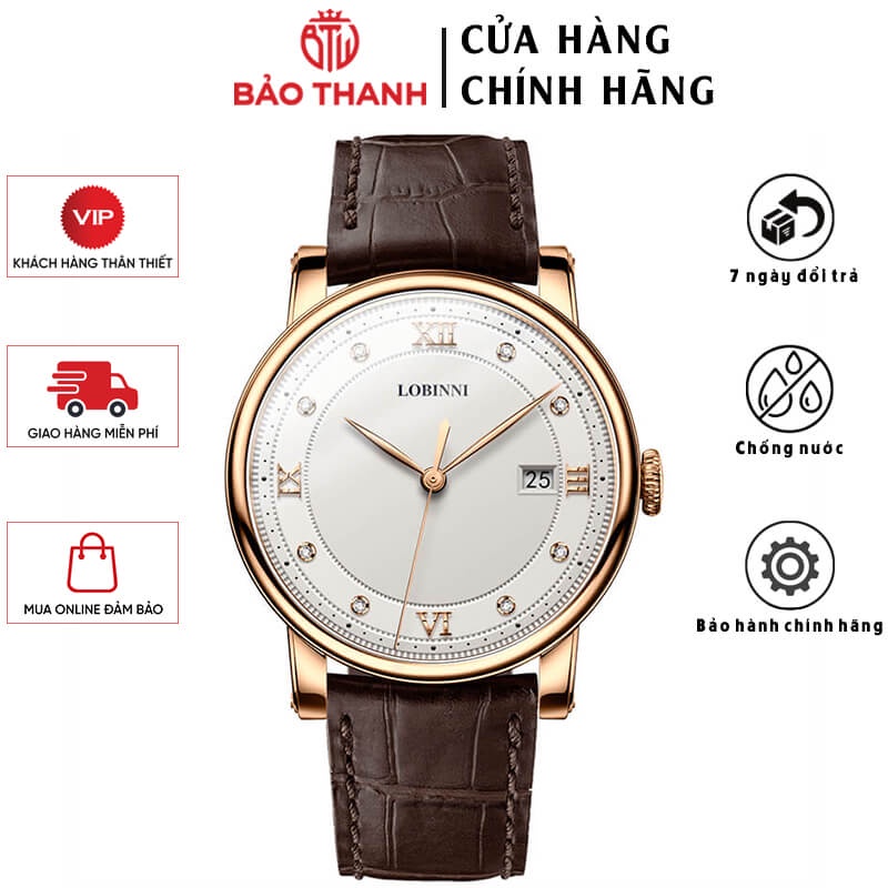 Đồng Hồ Nữ LOBINNI No.3012-13 Chính Hãng BH 24T Chịu Nước 50m Kính Chống Xước Dây Da Cao Cấp (Máy Quartz)