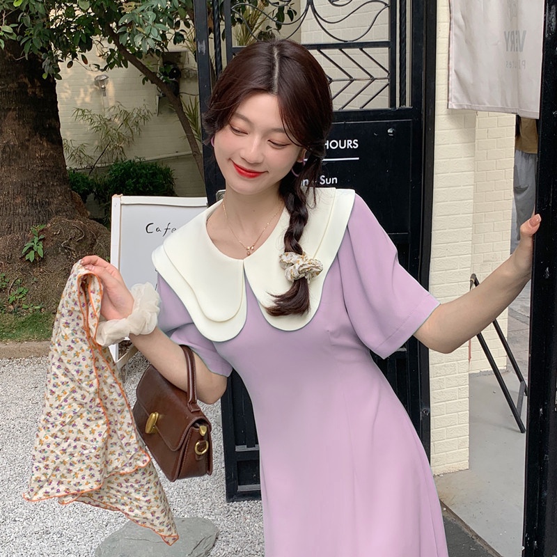 【Hana and Alice】Cá Tính Cổ áo búp bê thịnh hành Váy chữ A cho bé gái