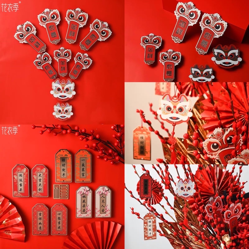 Phụ kiện treo trang trí tết, trang trí giỏ quà, đào đông, bình hoa giả