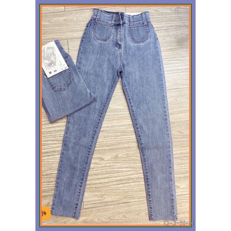 [Rẻ Vô Địch] quần jean cạp cao co dãn 2 túi tròn | BigBuy360 - bigbuy360.vn