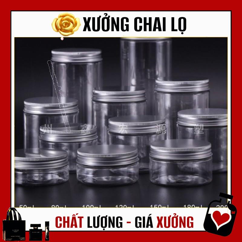 Hủ Đựng Kem ❤ TOP GIÁ RẺ ❤ Hũ nhựa pet Trong Nắp Nhôm 50g 100g 200g 250g đựng mỹ phẩm, thực phẩm, đồ khô, ngũ cốc