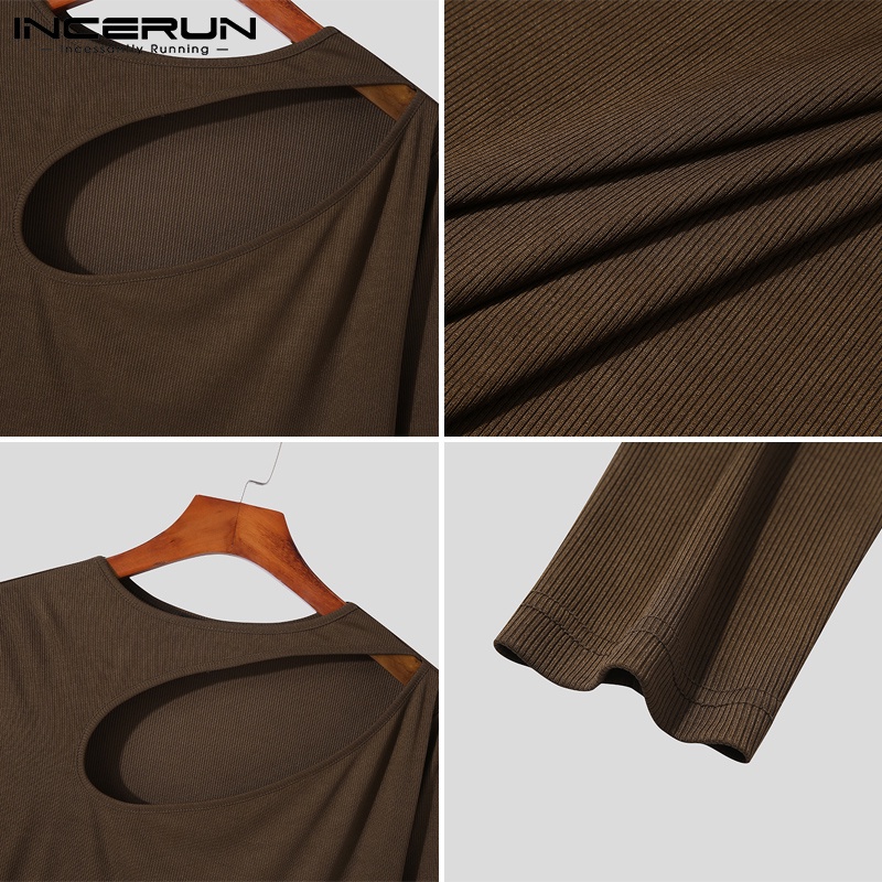 Áo dệt kim INCERUN thời trang nam tay dài ôm dáng khoét lỗ