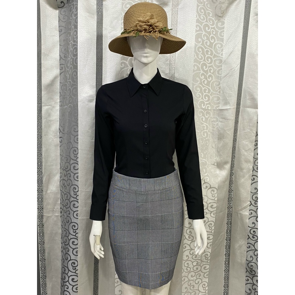 [SALE] Áo sơ mi nữ tay dài cao cấp vải cotton loại 1 màu đen ASDD211