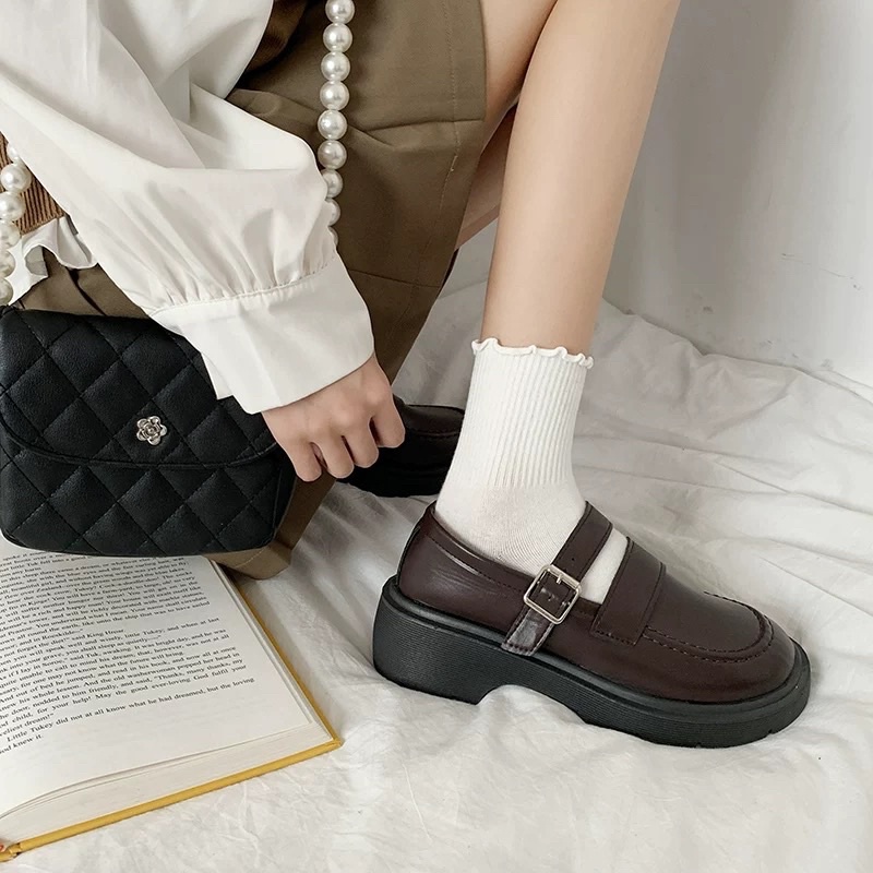 Giày da Vintage 2 màu nâu - đen cho nữ