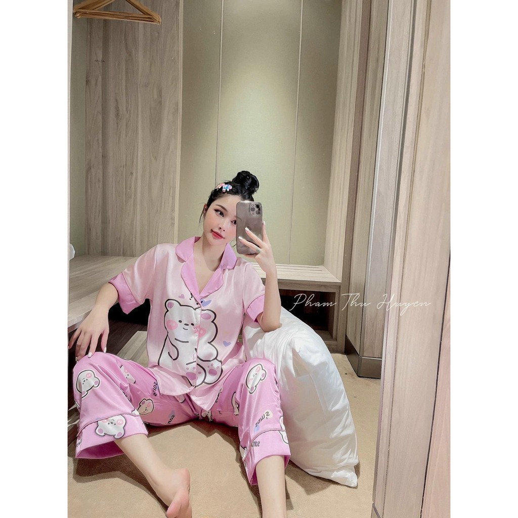 Đồ bộ Lụa satin Pijama mặc nhà tay ngắn quần dài mẫu hot Form dưới 60 kí | BigBuy360 - bigbuy360.vn