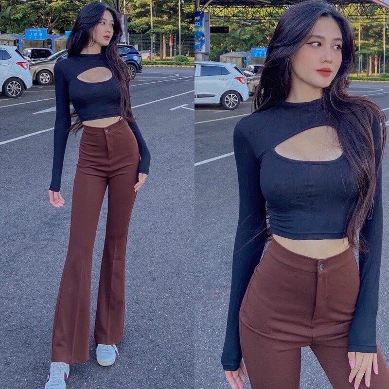 Quần Ống Loe Lưng Cao Legging Dáng Dài Phong Cách Ulzzang