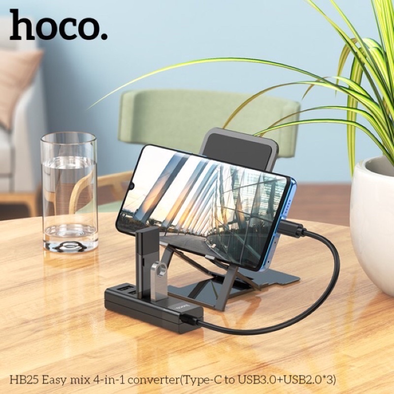 ✅BỘ CHIA CỔNG Typec HOCO HB25 4 cổng USB Type-C to USB 3.0+USB 2.0x3 Converter -BH 12 Tháng