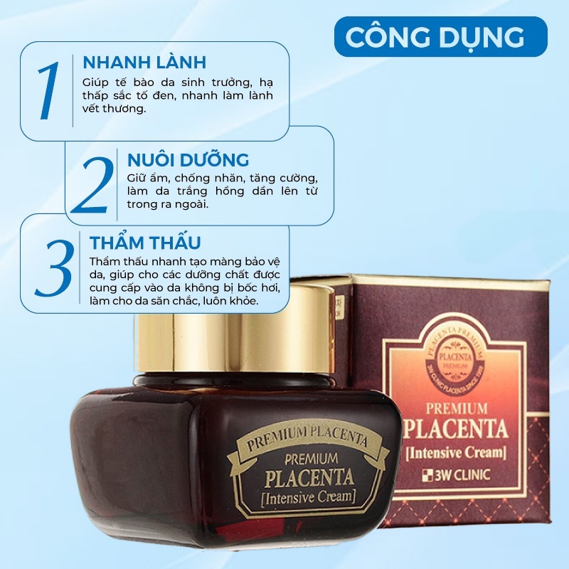 Kem Dưỡng Trắng Da Dưỡng Ẩm Chống Lão Hóa Chiết Xuất Từ Tinh Chất Nhau Thai Cừu 3w Clinic Placenta Intensive Cream 50ml