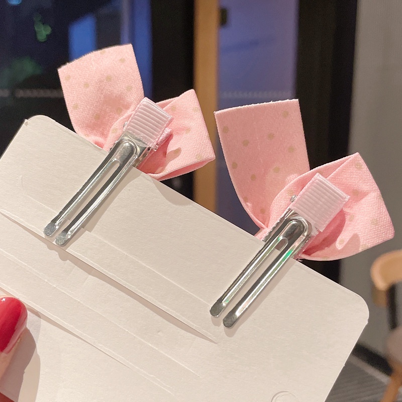 Bộ 2 Kẹp Tóc Nơ Họa Tiết Chấm Bi Thời Trang Hàn Quốc Dành Cho Bé Gái