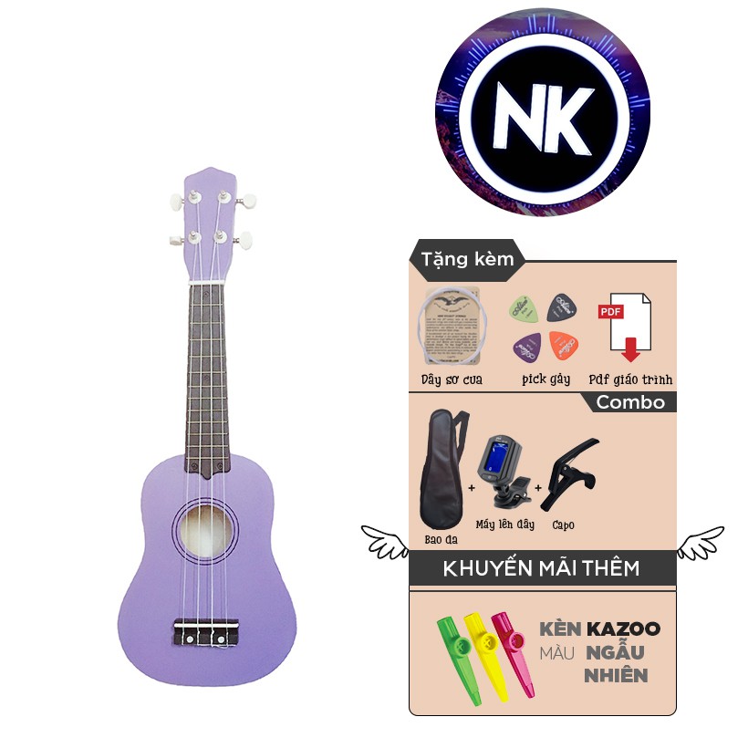 (MUA 1 ĐƯỢC 9) Đàn Ukulele Soprano 21" Full Phụ Kiện + Bao Da + Capo + Tuner + Kèn Kazoo