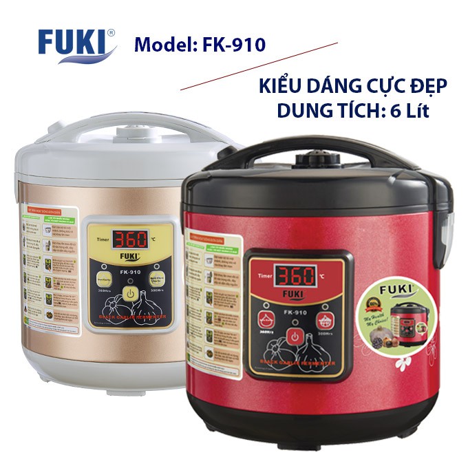 Máy làm tỏi đen Nhật Bản Fuki FK-910 hoa văn - 6L (đỏ mận)