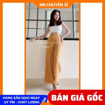 Quần nữ dập li ống rộng phom to lưng thun vải mềm mịn mát LT03  Quần ống rộng nữ