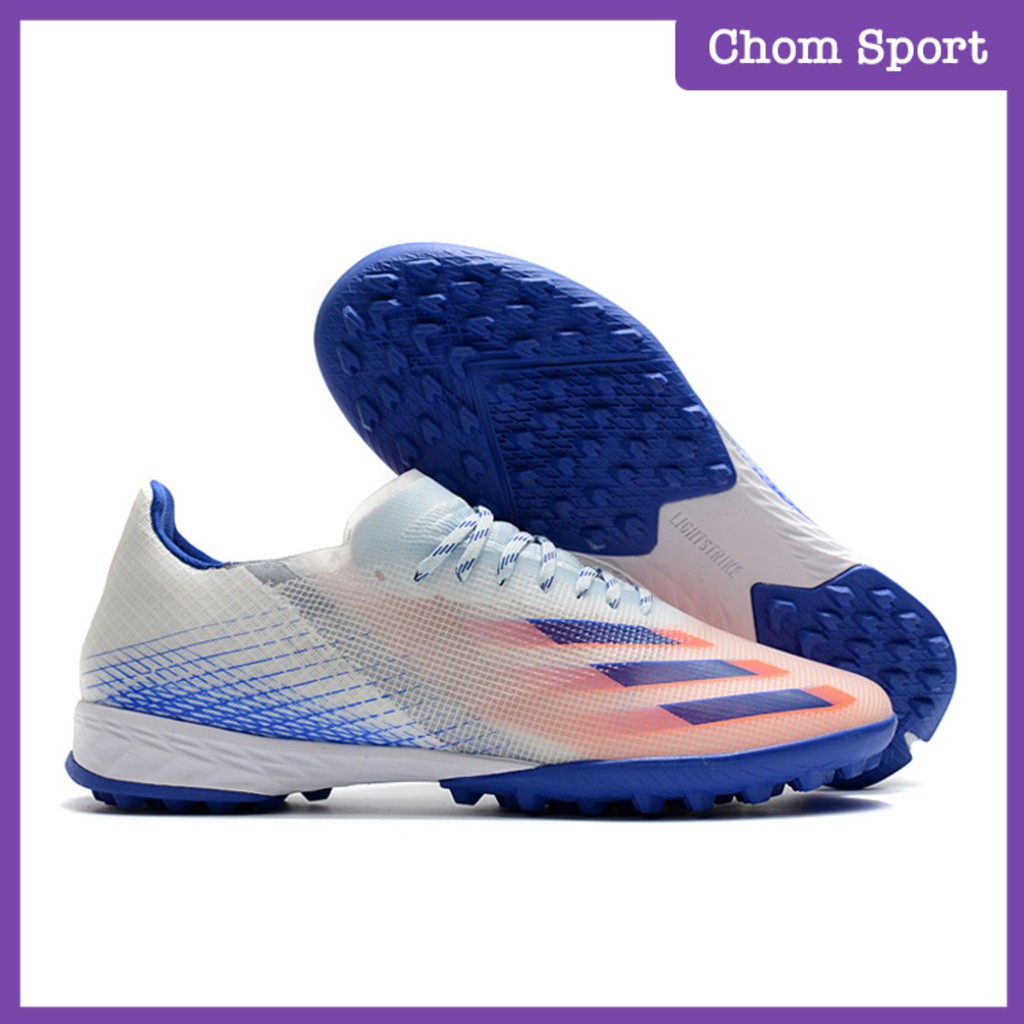 Giày Đá Bóng 𝗧𝗙 𝗔𝗱𝗶𝗱𝗮𝘀 𝗫 𝗚𝗛𝗼𝘀𝘁𝗲𝗱.𝟭 Trắng Xanh Biển Đã Khâu