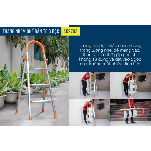 Thang nhôm ghế bản to 3 bậc ADVINDEQ ADS-703 - Hàng chính hãng