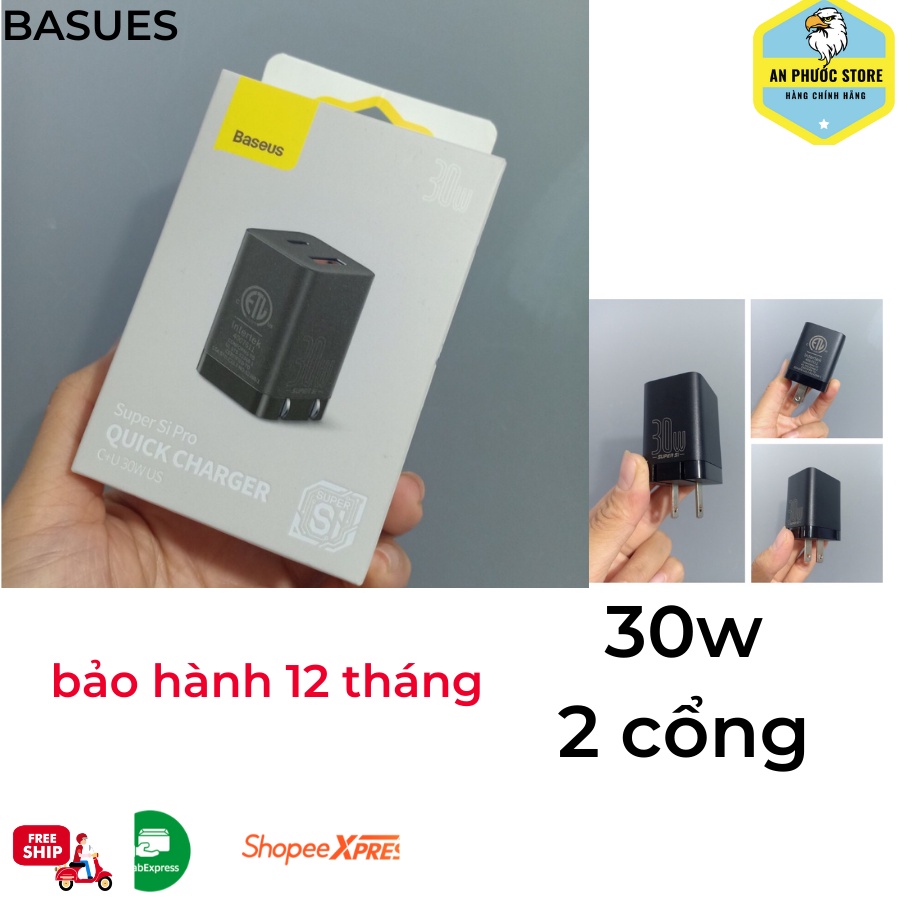 💥 Củ sạc nhanh Baseus compact quick charger 3 cổng 2u-1C 30W chính hãng.