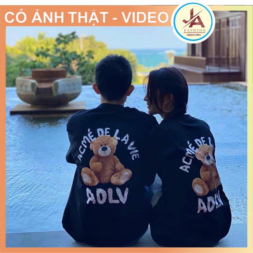 Áo Thun Unisex tay rộng form lỡ in nổi ADLV, Áo phông nam nữ hình gấu chất liệu cotton co dãn JASHOP