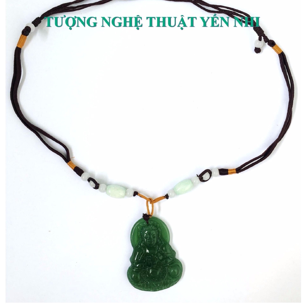 Dây chuyền phật Quan Âm xanh ngọc mặt 4,5x3,5cm