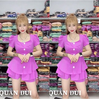 Đồ bộ đùi thun cát hàn đính nút dọc thân áo