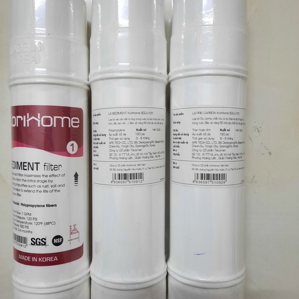 Bộ lõi lọc nước 123 Korihome ( 2 Sediment - 1 Pre Carbon) - Cam kết chính hãng - Ship hỏa tốc trong 2h