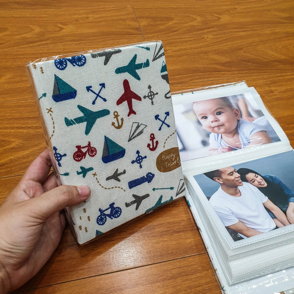 Album 100 hình 10x15cm Bìa Vải Linen Lá cây, Trái tim, Hàng Hải (Có in hình, tặng bọc nhựa)