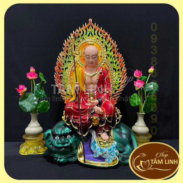 Tượng Địa Tạng Vương Bồ Tát Ngồi Địa Thính cao 41 cm có hào quang cao 46 cm