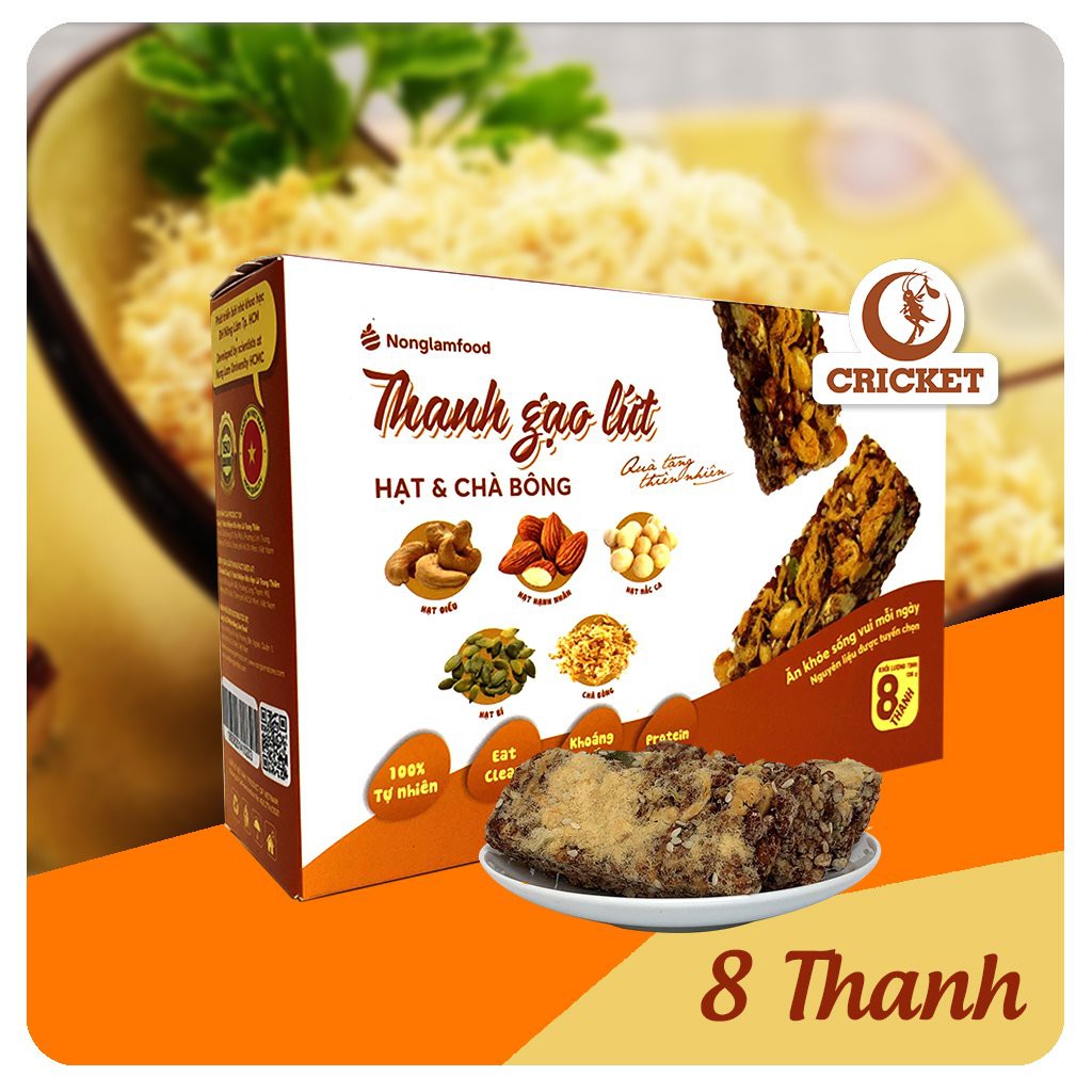 [ Ăn Kiêng ] Thanh Gạo Lứt Hạt &amp; Chà Bông Nông Lâm Food mềm dẻo thơm ngon hảo hạng - Hộp 8 Thanh (8 thanh x 17gr)