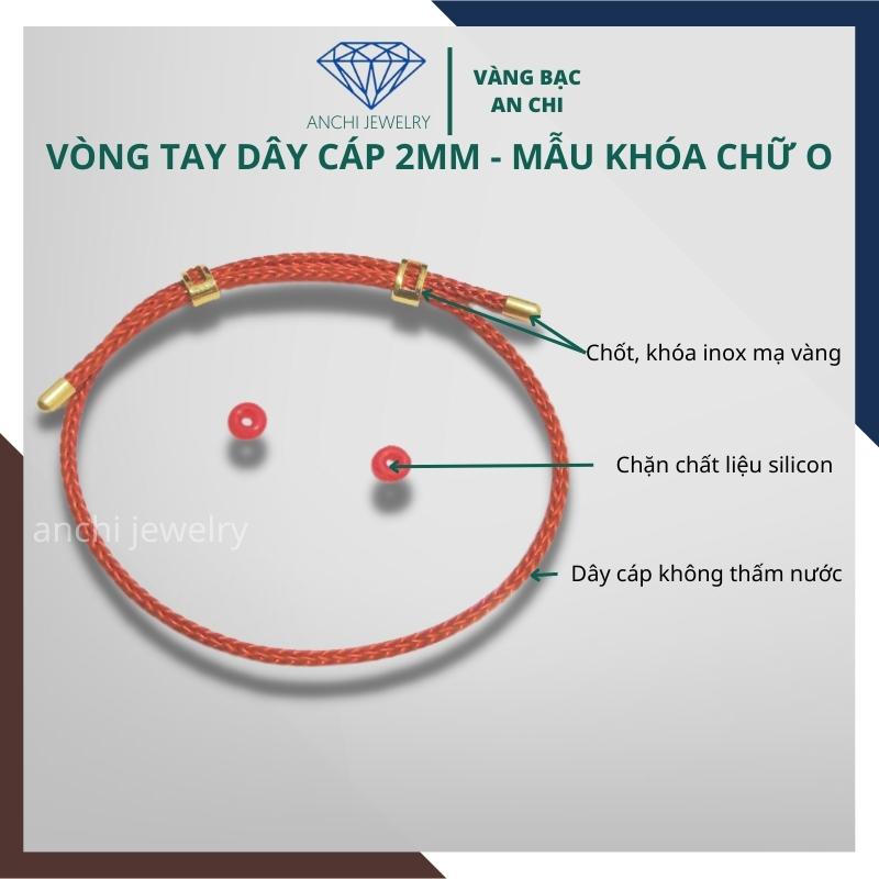 Vòng tay dây cáp đeo charm / lu thống phong thuỷ size 2mm - mẫu Chữ O. Anchi jewelry