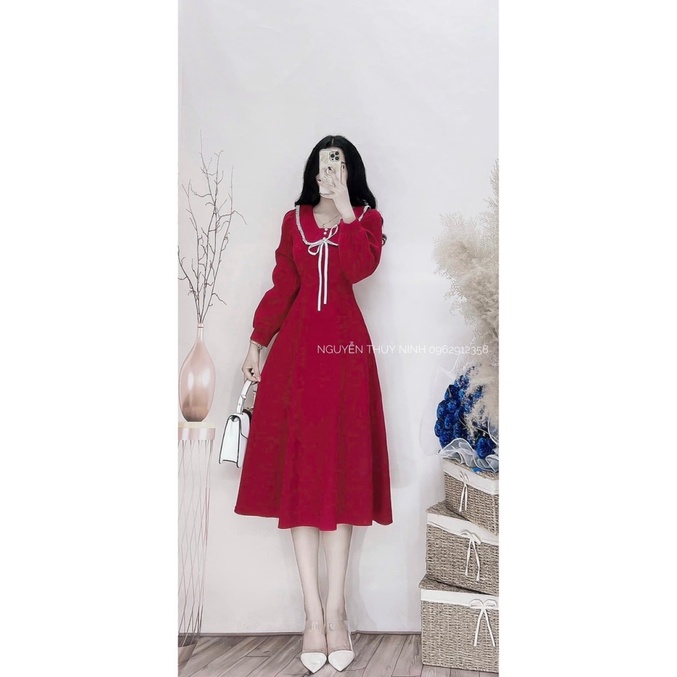 ĐẦM NỮ DỰ TIỆC CỔ LẬT TAY DÀI SANG CHẢNH QUÝ PHÁI PU THỜI TRANG HHP