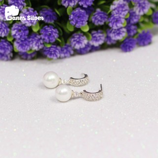 Bông tai nữ tròn chất liệu bạc ta cao cấp thương hiệu ganes silver