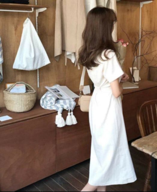 VÁY TRẮNG VÁT CHÉO KHUY NÚT GỖ (kèm ảnh thật) | BigBuy360 - bigbuy360.vn