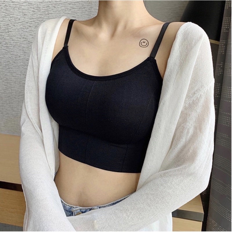 Áo bra tăm gân 2 dây có đệm ngực Áo croptop đai bản to dây có khuy