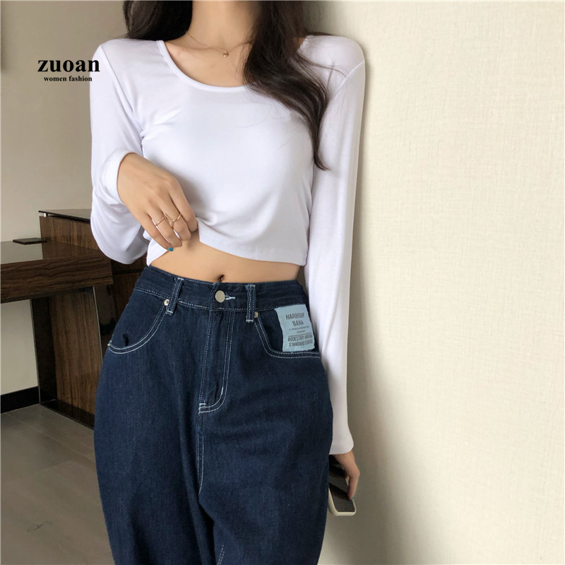 SUXI Áo thun dài tay cổ tròn nhiều màu sắc thời trang nữ đơn giản