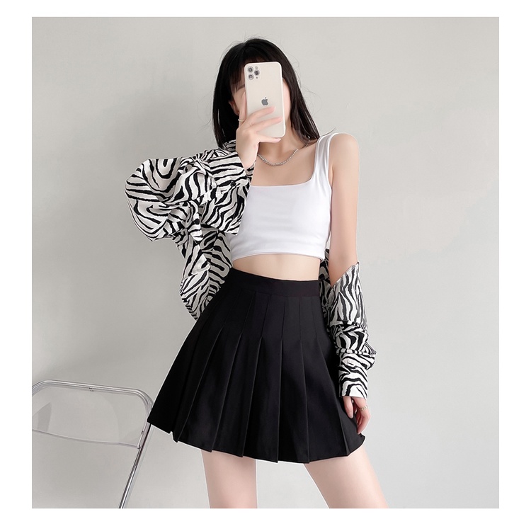 Chân váy xếp ly ngắn lưng cao lót quần màu trắng và màu đen HCV32 Hỉn Hỉn Store