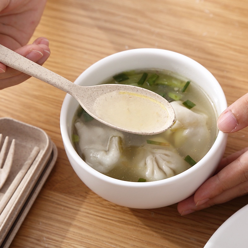 Bộ Muỗng Đũa Nĩa Du Lịch Chất Liệu Rơm Lúa Mì Thân Thiện Với Môi Trường