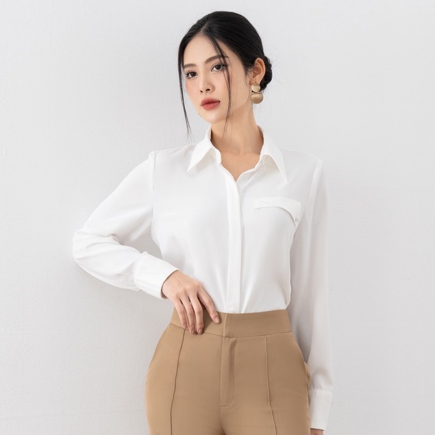 Áo Sơ Mi Cổ Đức Túi Giả Dài Tay Thời Trang Công Sở By LEMIA Design - 22A260