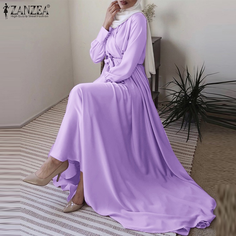 Đầm maxi ZANZEA tay cổ chữ V phối nút cài nữ tính thanh lịch