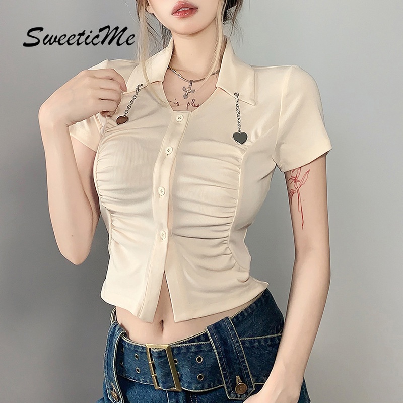 Áo Thun Croptop Tay Ngắn Dáng Ôm Màu Trơn Thời Trang Cho Nữ SweeticMe 2022