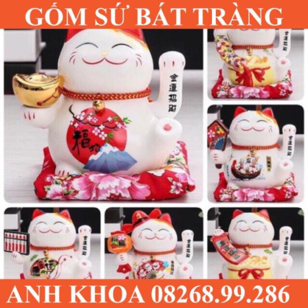 Mèo Thần Tài May Mắn Maneki Neko 16cm Vẫy Tay (Kèm Sạc Và Đệm) - Gốm sứ Bát Tràng Anh Khoa