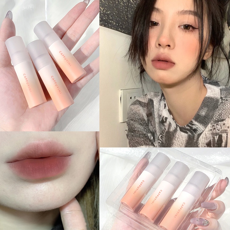 3 set Son kem lì Cappuvini mềm mịn lâu trôi Chống Nước Lâu Phai Chất Son Siêu Mượt Mà