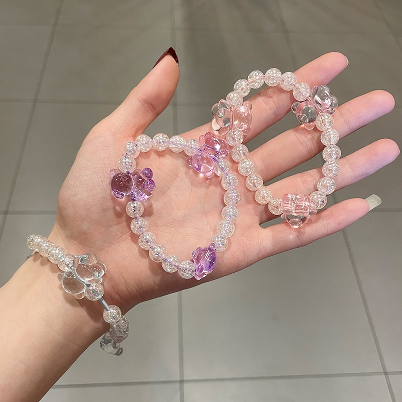 Dây buộc tóc đính hạt nhựa resin hình gấu hoạt hình phong cách Hàn Quốc dễ thương