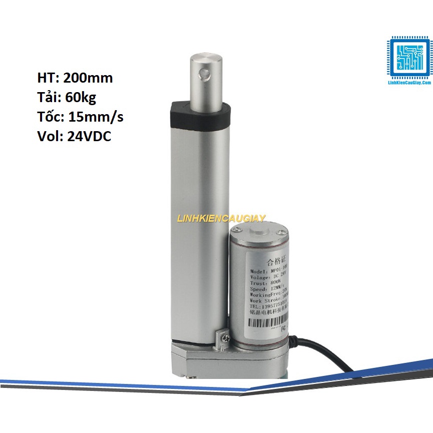 Xi lanh điện 24VDC tốc độ 15mm/s Hành trình 200mm