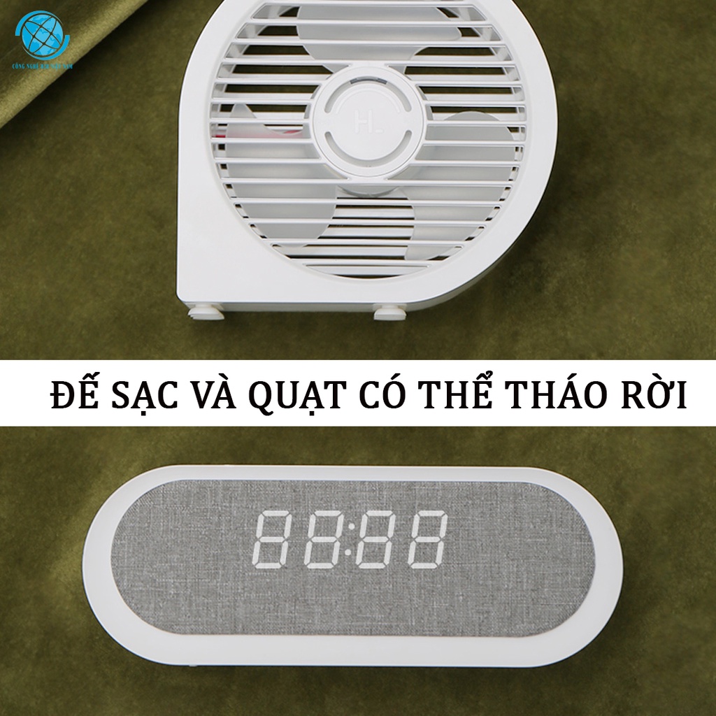Đế sạc không dầy tích hợp đồng hồ, quạt không dây Xiaomi HL Yue life tích hợp 3 trong 1