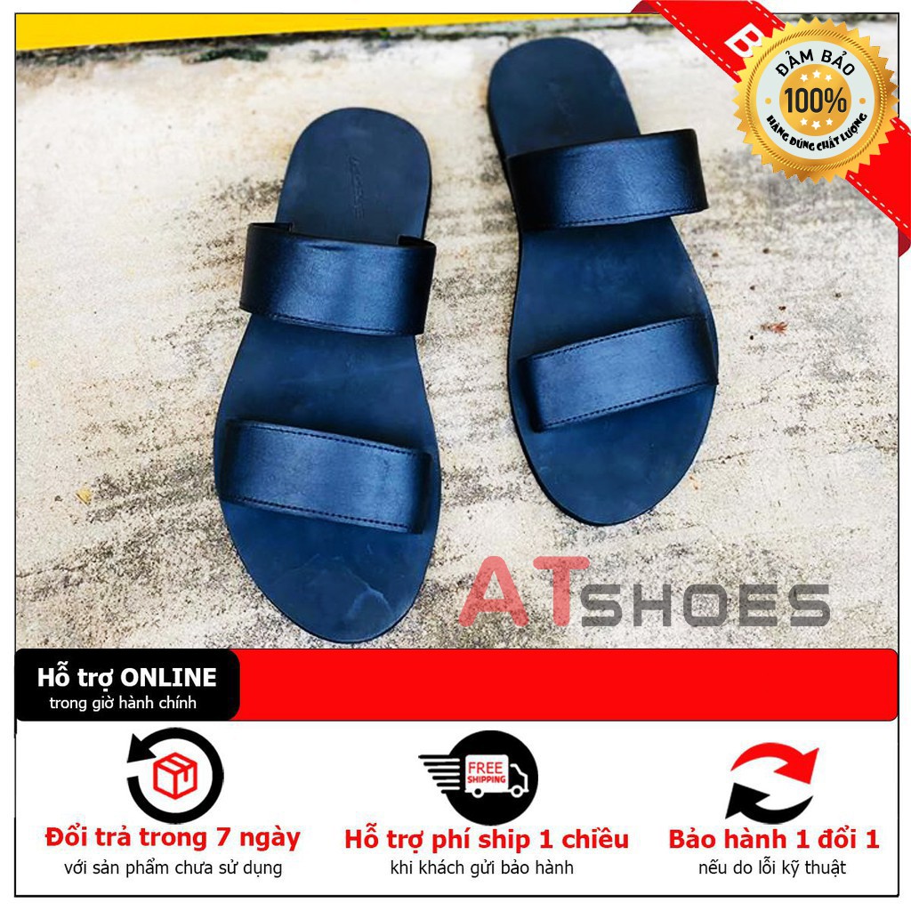 Dép Sandal Nam Atshoes Dép Da Bò Thật Đế Cao Su Chống Trơn Trượt XD2DSG01 (Đen - Nâu)