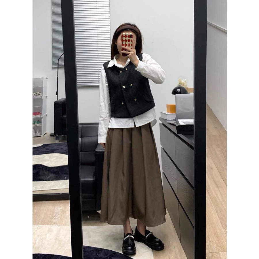 Áo gile dáng ngắn chất vải tweed có cúc