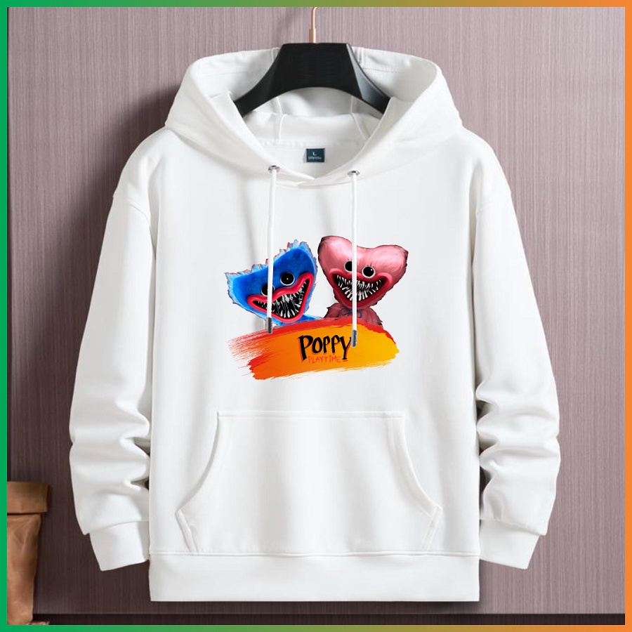 Áo Hoodie In 3D hình Game Poppy Playtime Huggy Wuggy màu trắng cho bé trai bé gái